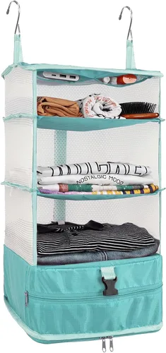 Vista 14 de Surblue Bolsa de Almacenamiento para Viaje con Estantes Colgantes, Cubo de Empaque de Compresión para Maleta Plegable con Capa Extensible de Gran