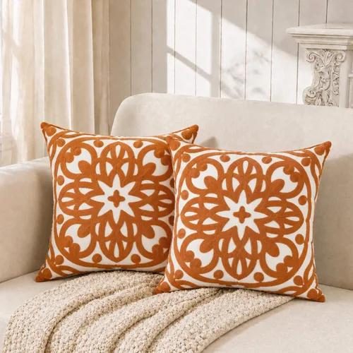 Vista 24 de Alysheer Funda de almohada decorativa bordada de 18 x 18 pulgadas, acogedora y fresca funda de cojín bohemia con diseño de mandala chic de punto
