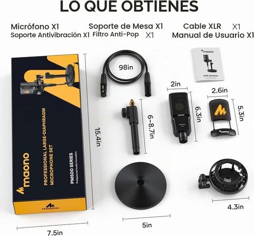 Vista 9 de Micrófono XLR de condensador Maono con diafragma grande de 34mm, micrófono de estudio cardioide profesional para podcasting, grabación, streaming
