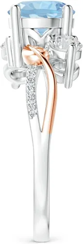 Vista 3 de Angara Anillo de tres piedras de aguamarina natural y diamantes para mujeres, niñas en oro macizo de 14 quilates, platino Regalo de joyería