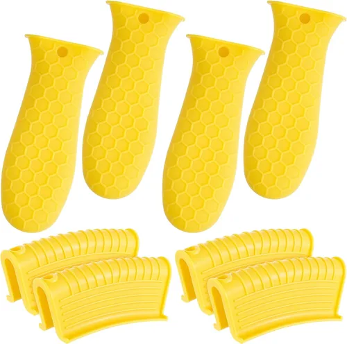 Vista 12 de Patelai Juego de 8 piezas de soportes para ollas de silicona, cubierta para mango de hierro fundido, resistente al calor, soportes para mango