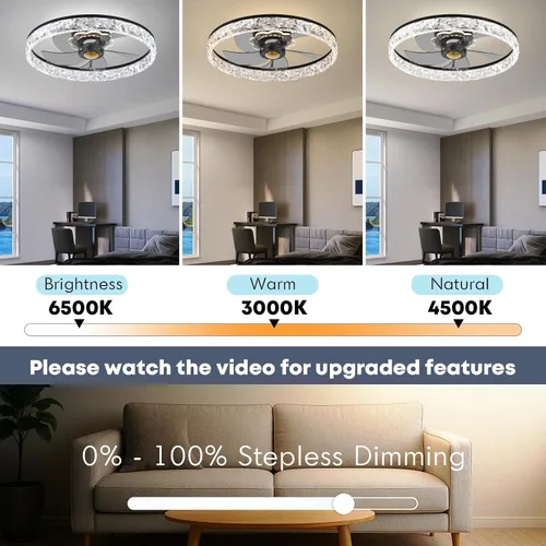 Vista 4 de Fszdorj 20'' Ceiling Fan with Light, Upgraded Low Profile Ceiling Fan with Light, Dimmable Flush Mount Ceiling Fan with Light, Fan light, 6 Speeds
