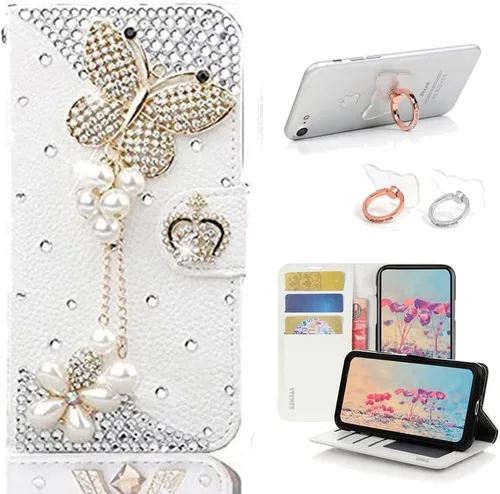 Vista 9 de Bling - Funda tipo cartera compatible con iPod Touch 5 y iPod Touch 6, elegante funda de piel con diseño de mariposa 3D hecha a mano con soporte