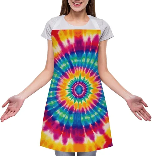 Vista 3 de MUSM Tie Dye Pattern Apron，Classic Vintage Funny with Pockets Aprons,Adjustable Bib Waterdrop Resistant for Kitchen Cooking Restaurant BBQ Painting