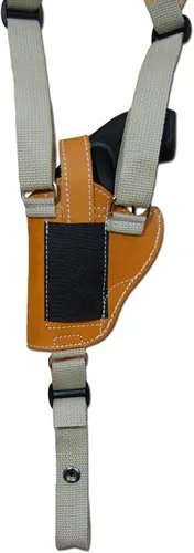 Vista 4 de Barsony Nuevo Saddle Tan Cuero Vertical Cruz Arnés Hombro Holster para 2-3" Snub Nose Revolvers