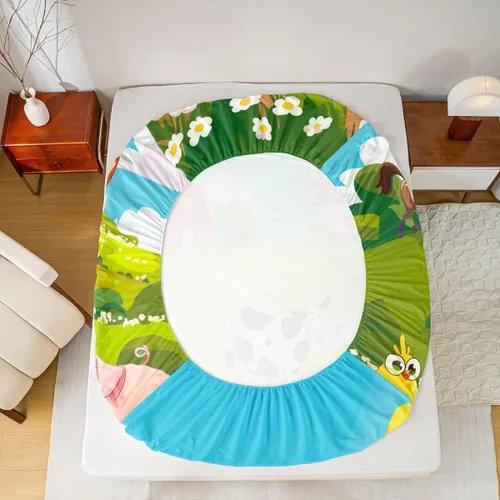Vista 3 de Feelyou Juego de sábanas bajeras de animales de dibujos animados para niños, tamaño individual para niños y niñas, juego de sábanas Happy Farm