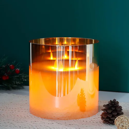 Vista 10 de JHY DESIGN Velas de cristal sin llama de 3 mechas de 8 pulgadas de alto operadas por batería con llama danzante parpadeante LED velas tipo pilar