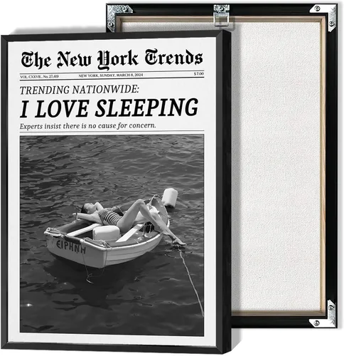 Vista 12 de Lienzo de periódico vintage en blanco y negro para pared, póster retro de New York Feminist Magazine Alcohol Prints Pintura para el hogar