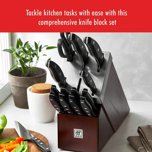 Vista 2 de ZWILLING TWIN Signature Juego de Cuchillos con Bloque Autoafilable de 15 Piezas - Marrón