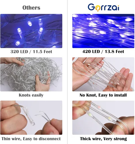 Vista 5 de Guirnalda de luces de estrella para decoración de Navidad al aire libre, 420 LED, impermeable, con decoración para árbol de Navidad, 8 modos
