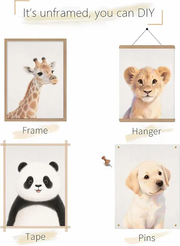 Vista 4 de VOLIX Juego de 6 arte de pared sin marco de animales de la selva para colgar en la pared de la habitación de los niños, guardería, fiesta