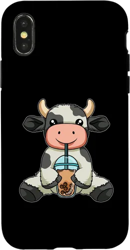 Vista 5 de iPhone 12 mini vaca beber té de burbujas lindos animales con estuche de té Boba
