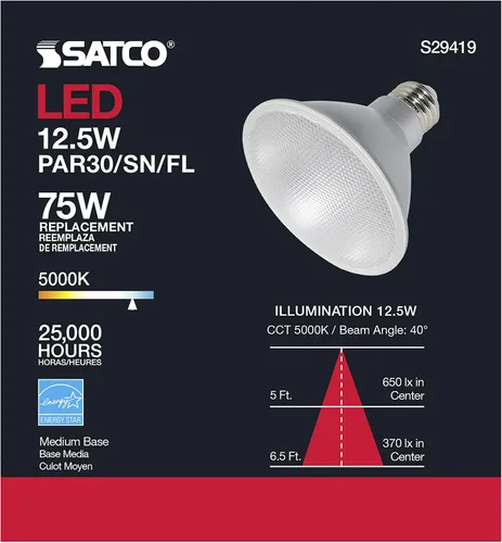 Vista 6 de Satco S29419 12.5 vatios; LED PAR30SN; 5000 K; paquete de 6 cumple con California