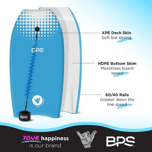 Vista 4 de BPS Tabla de Bodyboard "Shaka" de Nueva Zelanda para Todas las Condiciones de Olas - Ligera con Núcleo de EPS, Parte Inferior Lisa de HDPE, Tablas