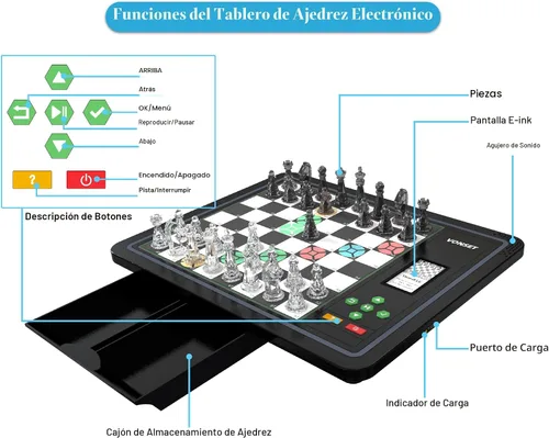 Vista 8 de Tablero de Ajedrez Electrónico L6 con Luces LED, Juego de Ajedrez de Computadora con Visualización de Posición de Piezas, Juego de Ajedrez