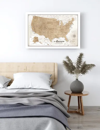 Vista 4 de IPIC - Lienzo con mapas de EE. UU. para decoración de pared, mapa con pin de empuje para marcar viajes, mapa de viaje impreso de EE. UU.