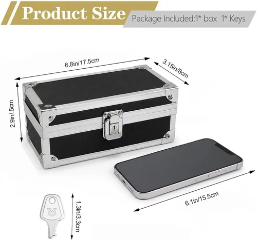 Vista 2 de Caja de efectivo con cerradura, caja de dinero de aluminio, almacenamiento de efectivo bloqueable con bandeja
