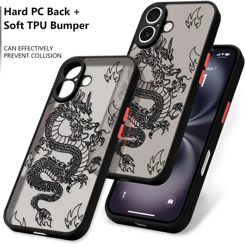 Vista 3 de Funda compatible con iPhone 16, diseño de dragón 3D con diseño de animal de dragón esmerilado, parte trasera de policarbonato duro suave, funda