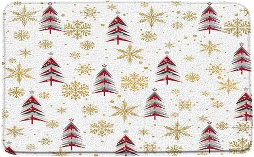 Vista 5 de GCTNBJL Juego de 3 alfombrillas de baño para árbol de Navidad, diseño de copo de nieve, rojo, gris, dibujos animados, invierno, vacaciones, baño