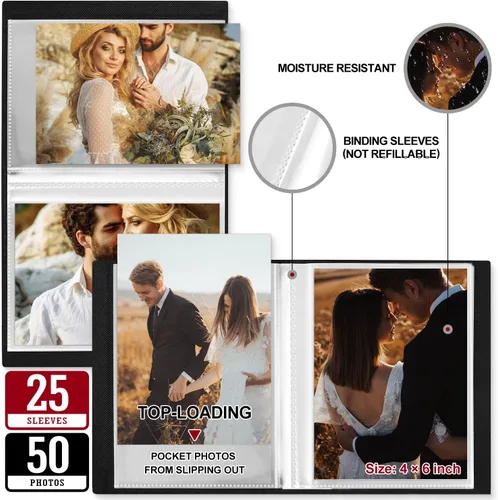 Vista 4 de Lanpn Álbum de fotos de boda de 4 x 6 pulgadas, 2 paquetes, cada paquete tiene capacidad para 50 imágenes, mini álbumes de fotos de boda