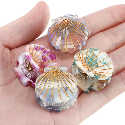 Vista 2 de Lurrose Pinzas para el pelo de concha marina: pequeños clips de mandíbula de concha, mini accesorios para el cabello de playa para disfraz de sirena