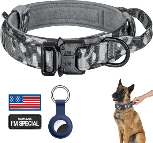 Vista 28 de DAGANXI - Collar táctico para perro, collar ajustable de nailon para adiestramiento con asa de control y hebilla, para perros medianos y grandes