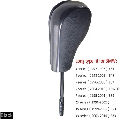 Vista 2 de Pomo de palanca de cambios de cuero automático para BMW E36 (1997-1999) E38 E39 E46 Z4 Z3 E53 X5 X3 E60 (negro)