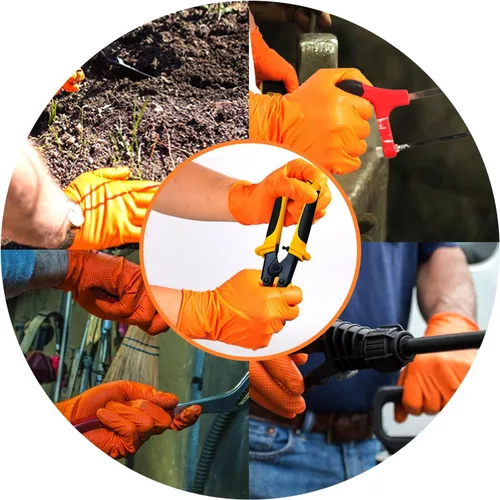 Vista 7 de LOGO Guantes desechables de nitrilo naranja-7.5mil Grip Diamond Textured Heavy Duty Automotive Mechanic compostable (50 piezas/caja)