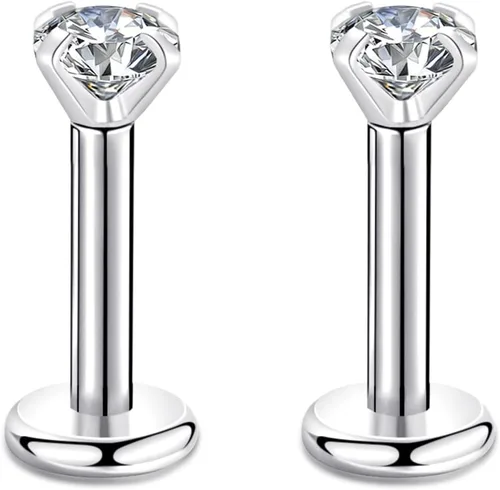 Vista 41 de CANDYFANCY Pendientes de 16 g, 2/3/4 mm, con circonia cúbica, triple hélice delantera, para cartílago de la oreja, Tragus, piercing de labio 16