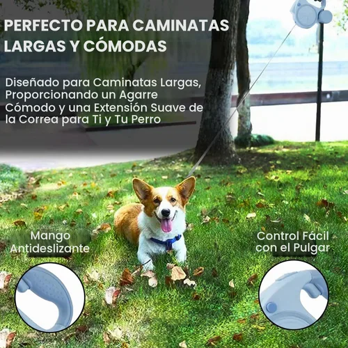 Vista 7 de Correa retráctil para perro con linterna y dispensador, correa retráctil para perro de 16 pies es perfecta para caminar seguro y cómodo con tu Azul