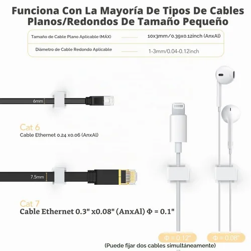 Vista 3 de AGPTEK Clips de cable Ethernet planos, 60 clips de alambre adhesivos, transparentes