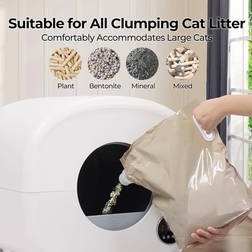 Vista 10 de Fsitego Caja de arena para gatos autolimpiante: caja de arena automática extra grande de 76L para múltiples gatos, sin olor, control inteligente
