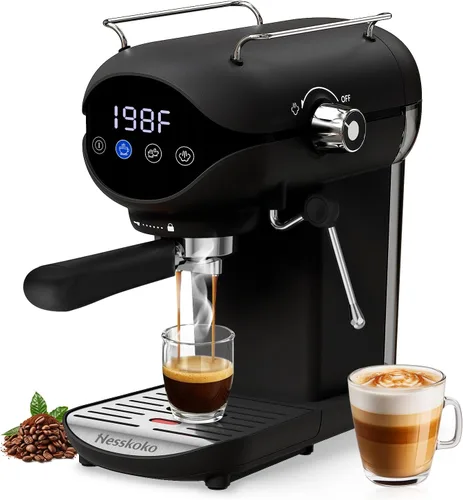 Vista 5 de Espresso Machine with Steam Milk Frother Semi Automatic 20 Bar Compact Black with Toggle Switch for home Cafetera Espresso, Latte, Cappuccino