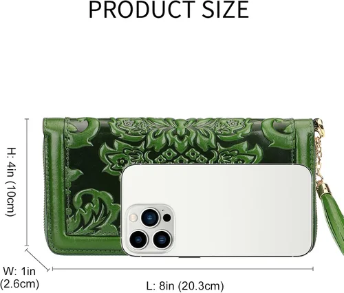 Vista 6 de PIJUSHI Billeteras de cuero para mujer, cartera floral con tarjetero