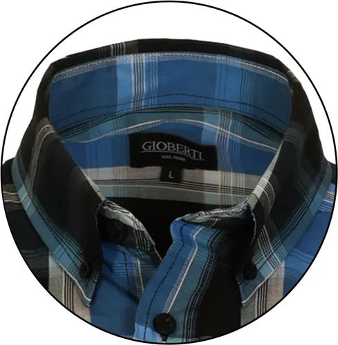 Vista 3 de Gioberti Men's Casual Plaid Button Down Short Sleeve Shirt 1162 - Royal / Negro / Gris