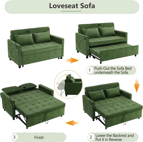 Vista 4 de Harper & Bright Designs Sofá cama convertible moderno de 56.9 pulgadas, sofá biplaza con bolsillos laterales, dos puertos USB, soporte para teléfono