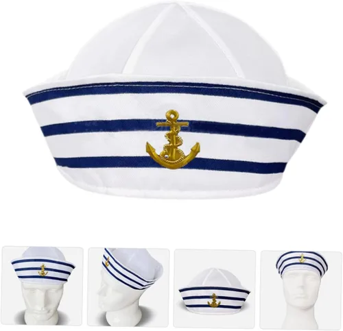 Vista 6 de Sombrero de capitán para hombres y mujeres y sombrero de marinero a rayas, accesorio de cosplay para fiestas en barcos, escenarios y eventos