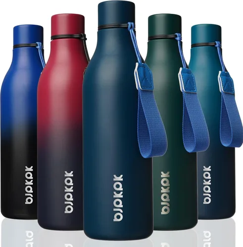 Vista 30 de BJPKPK Botellas de agua aisladas, botella de agua de metal de acero inoxidable de 12 onzas con correa, sin BPA a prueba de fugas, jarras, tazas