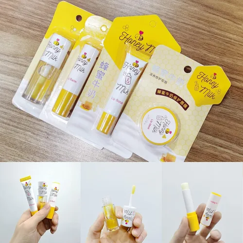 Vista 8 de Kit de cuidado de labios de 4 piezas con leche de miel, bálsamo labial, exfoliante labial, aceite de labios Hidratante y nutritiva labios secos