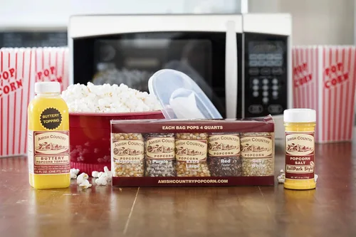 Vista 6 de Amish Country Popcorn - Juego de regalo de 4 onzas (10 unidades surtidas) y paquete de palomitas de maíz de silicona gris Popper es libre de BPA