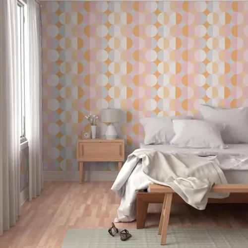 Vista 5 de Removable Wallpaper Swatch - Dreams Scale Pink Shaw White Vintage Retro Orange Grey Circles Custom Pre-Pasted Wallpaper by Spoonflower