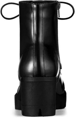 Vista 4 de Allegra K Botas de combate con plataforma y tacón grueso para mujer