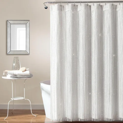 Vista 14 de Lush Decor Cortina de Ducha Night Sky, Individual, 72" An x 72" L, Negro - Cortina de Ducha con Lentejuelas - Cortina de Baño Brillante de Bloques