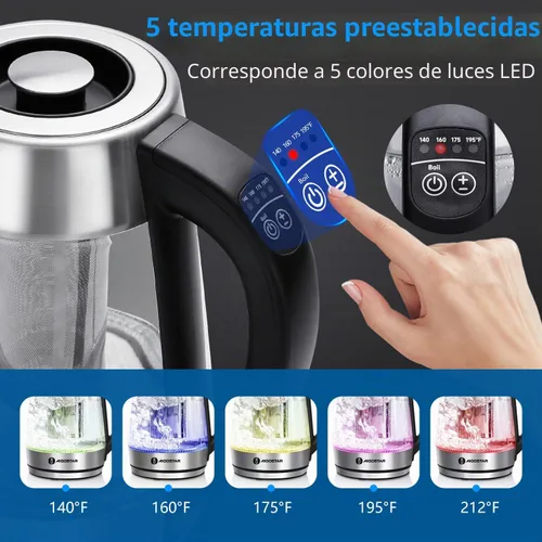 Vista 2 de Aigostar Hervidor Eléctrico, Tetera con Control de Temperatura e Infusor de Té, Hervidor de Agua Caliente de 1500W con Temperatura Variable, Función