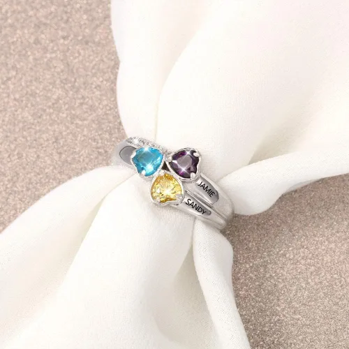 Vista 5 de Anillo personalizable de plata fina para mamá, con 3 piedras natales de imitación para la abuela, mamá o algún aniversario significativo