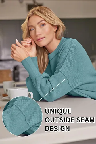 Vista 34 de Lillusory - Suéter extragrande con mangas de murciélago y cuello redondo para mujer, prenda moderna de otoño de tejido de punto sin botones