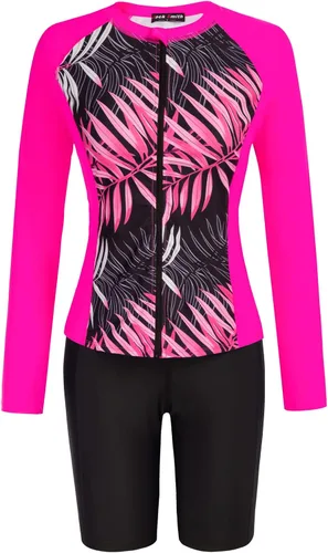 Vista 5 de JACK SMITH Traje de baño de 3 piezas de manga larga con cremallera frontal, tankini UPF 50 para mujer