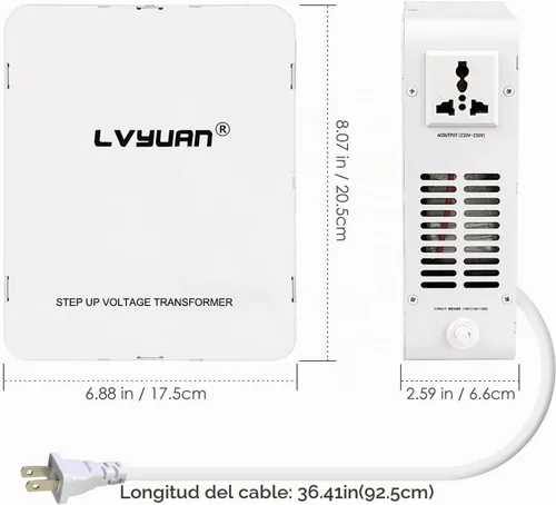 Vista 2 de Transformador elevador LVYUAN 1000W 110/120V a 220/240V