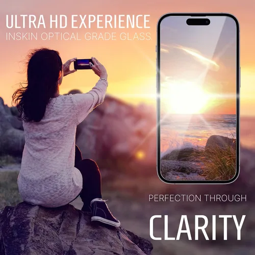 Vista 6 de Inskin Protector de pantalla de vidrio templado para iPhone 14 Pro Max de 6.7 pulgadas, paquete Ultimate 2+2 con protector de lente de cámara