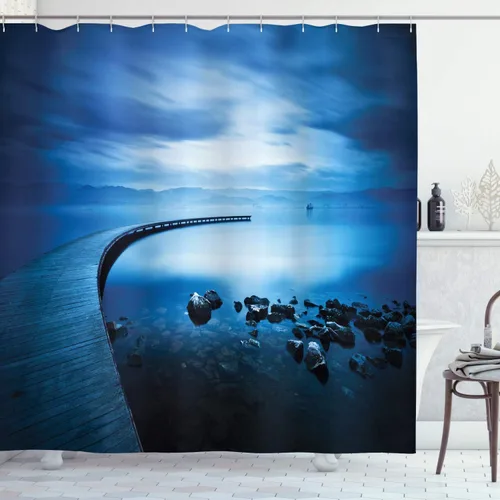 Vista 26 de Ambesonne set de cortina para baño decorativa de tela de poliéster con ganchos